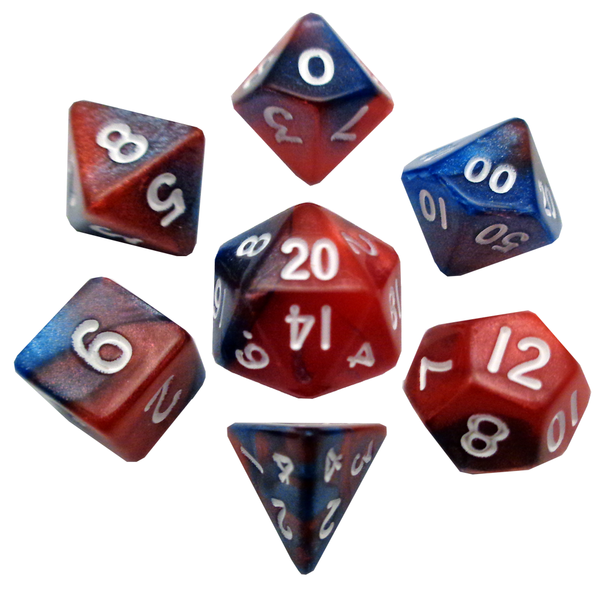 Red/Blue with White Numbers 10mm Mini Polyhedral Dice Set