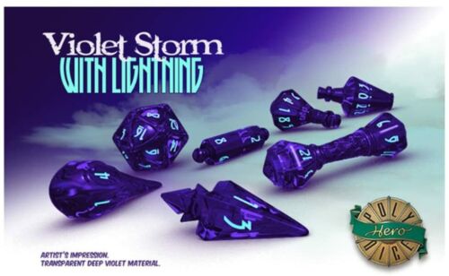 (damaged packaging and missing D8) Polyhero: Violet Storm with Lightning Wizard Dice