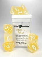 Set of 7 Dice: Polyhedral Will-o-Wisp w/ White Numbers