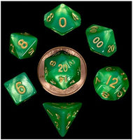 Mini Green & Light Green with Gold Numbers Dice - Set of 7