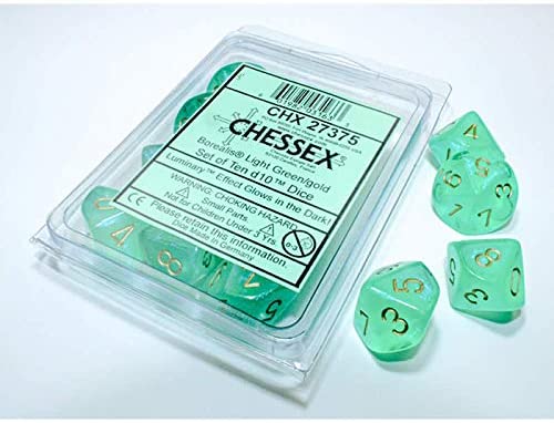 D&D Dice-16mm Borealis Green and Gold Plastic Polyhedral Dice Set