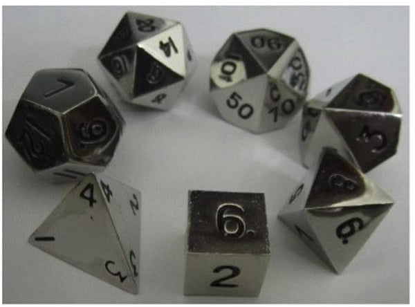 Metal Dice Polyhedral Set of 7 die (7) Silver