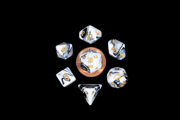 Black and White Marble Colored Poly Dice with Gold 10mm