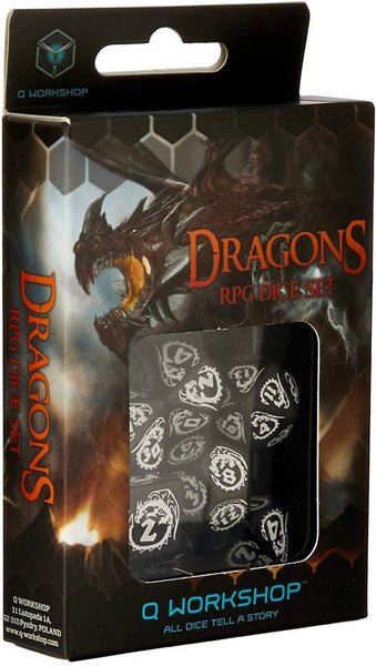 Q-Workshop Dragon Black & White RPG Ornamented Dice Set 7 Polyhedral Pieces