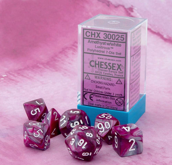 Amethyst Lustrous Dice with White Numbers