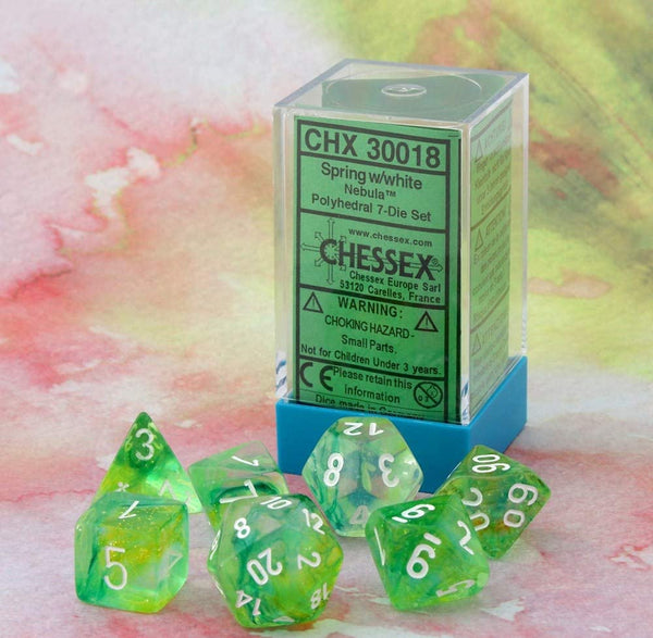 Spring Nebula Luminary Dice with White Numbers 16mm (5/8in) Set of 7 Chessex