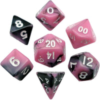 7 Count Mini Dice Set: Pink/Black with White Numbers