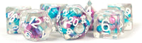 Purple-Teal-White Pearl Dice with Gold Numbers 7 Dice Set