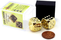 Gold Plated 16mm 6 Sided Dice 2 ea in Box by Chessex Dice
