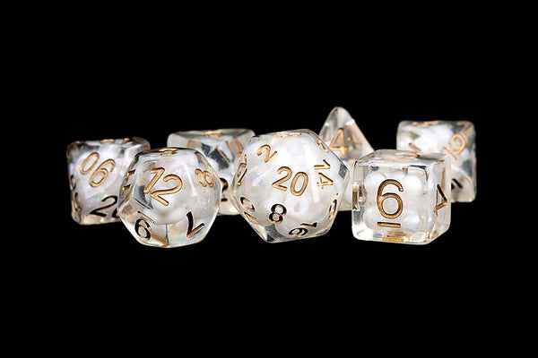 Pearl Dice w/ Copper Numbers 16mm Resin Poly Dice Set