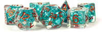 Teal Pearl Dice with Copper Numbers Resin 7 Dice Set