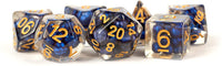 Royal Blue Pearl Dice with Gold Numbers Resin 7 Dice Set