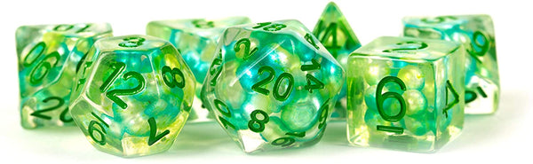 Sea Foam Pearl Dice with Gold Numbers Resin 7 Dice Set