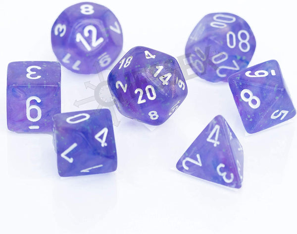 Chessex Polyhedral 7-Die Set - Borealis Purple/White with Luminary
