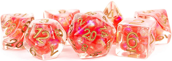 Pearl Dice Red w/ Copper Numbers 16mm Resin Poly Dice Set