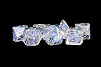 Pearl Dice w/ Purple Numbers 16mm Resin Poly Dice Set