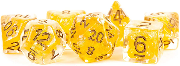 Pearl Dice Citrine w/ Copper Numbers 16mm Resin Poly Dice Set