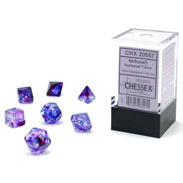 Nebula: Mini-Polyhedral Nocturnal/blue Luminary 7-Die Set