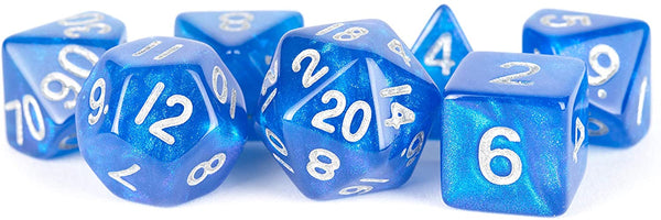 Metallic Dice Games Stardust Blue w/ Silver Numbers 16mm Acrylic Polyhedral Set