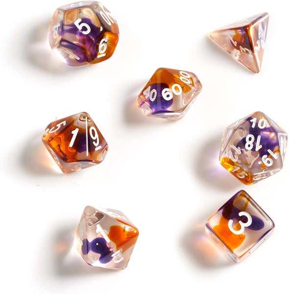 Purple, Orange Clear Dice Set