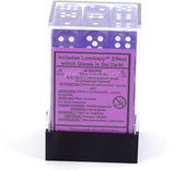 Chessex Borealis 12mm d6 Purple/White Luminary Dice Block (36 dice) (27977)