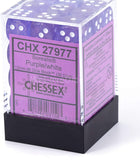 Chessex Borealis 12mm d6 Purple/White Luminary Dice Block (36 dice) (27977)