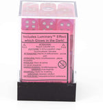 Chessex Borealis 12mm d6 Pink/Silver Luminary Dice Block (36 dice) (27984)