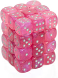 Chessex Borealis 12mm d6 Pink/Silver Luminary Dice Block (36 dice) (27984)