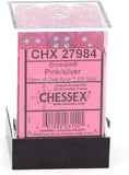 Chessex Borealis 12mm d6 Pink/Silver Luminary Dice Block (36 dice) (27984)