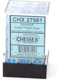 Chessex Borealis 12mm d6 Icicle/Light Blue Luminary Dice Block (36 dice) (27981)